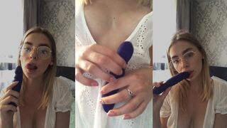 Irina Sivalnaya with glasses shows her sex toy