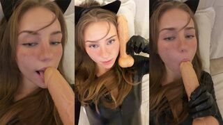 Anya Lacey as a Kitty girl kisses & licks dildo