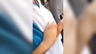 Teen funny moment grabbing boobs