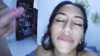Camgirl Takes Huge Facial from Big Cock