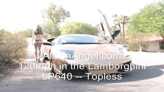 Alison Angel drives topless in a Lamborghini