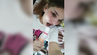 Sonya.mel sucks a deoderant stick