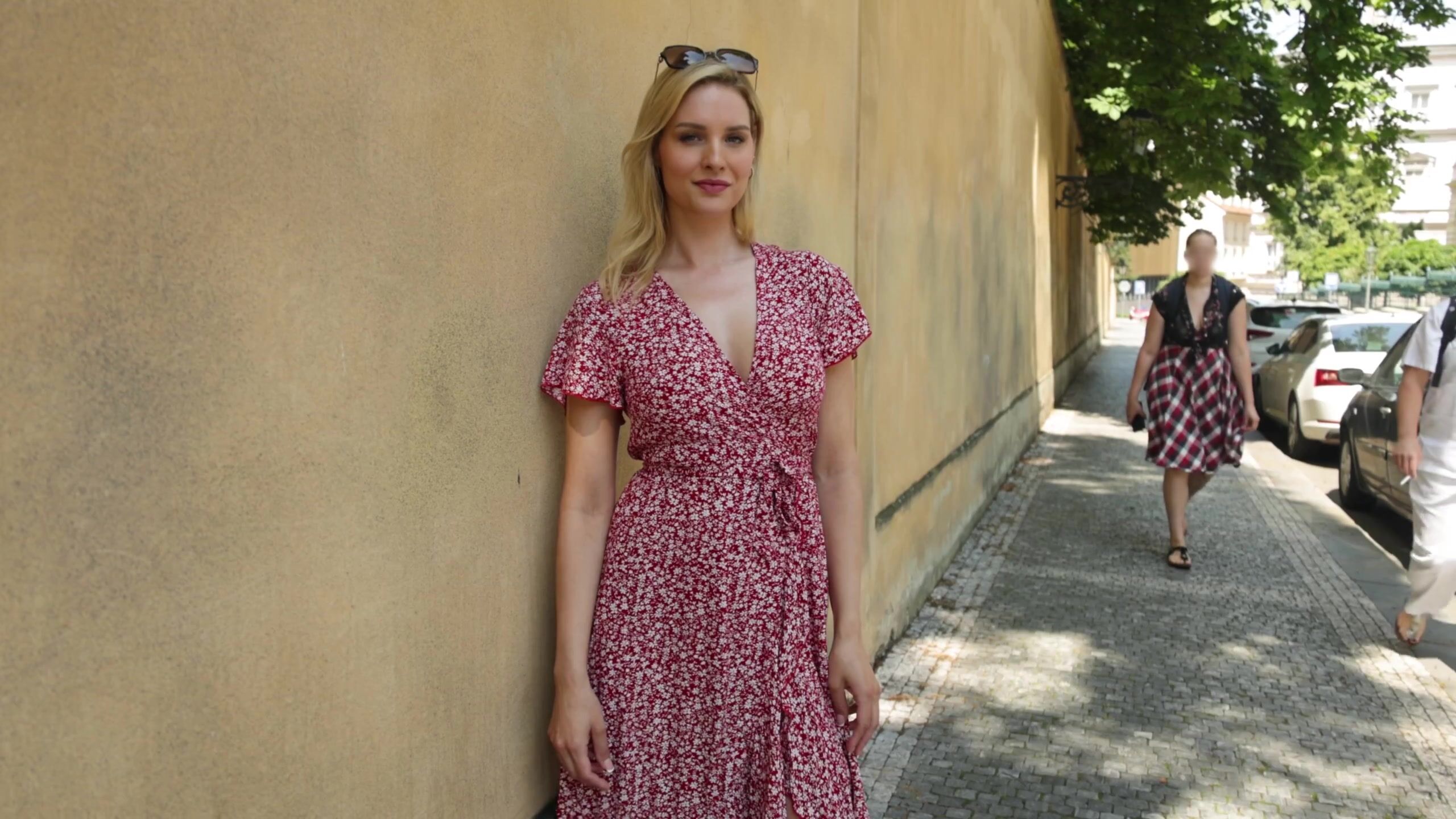 bralessforever red dress Agatha in Red Dress at Braless Forever